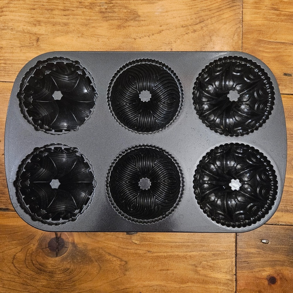 Nordic Ware Mini Bundt Cake Pan 6 Cup 3 Designs Cast Aluminum Made in USA